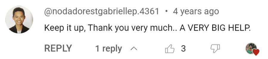 YouTube positive comment from nodad