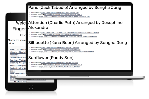 Free fingerstyle tutorial lesson library mockup showing what you'll get