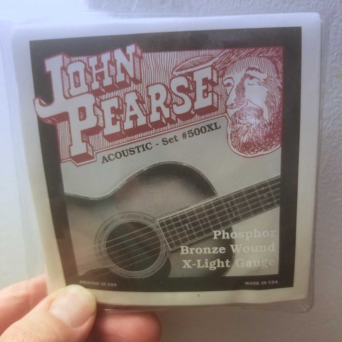John Pearse phosphor bronze strings for acoustic guitar.