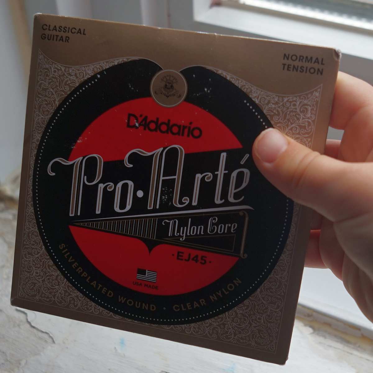 D'Addario EJ45 Pro-Arte Normal Tension Nylon Guitar Strings in packaging