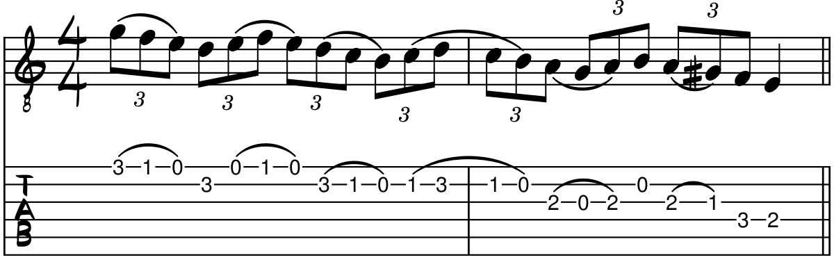 Legato Phrygian descent tablature