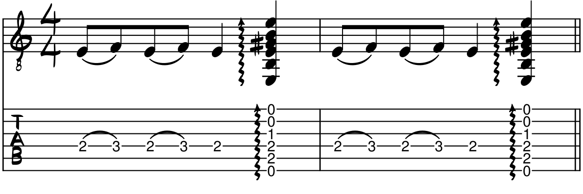 Legato exercise with E chord tablature