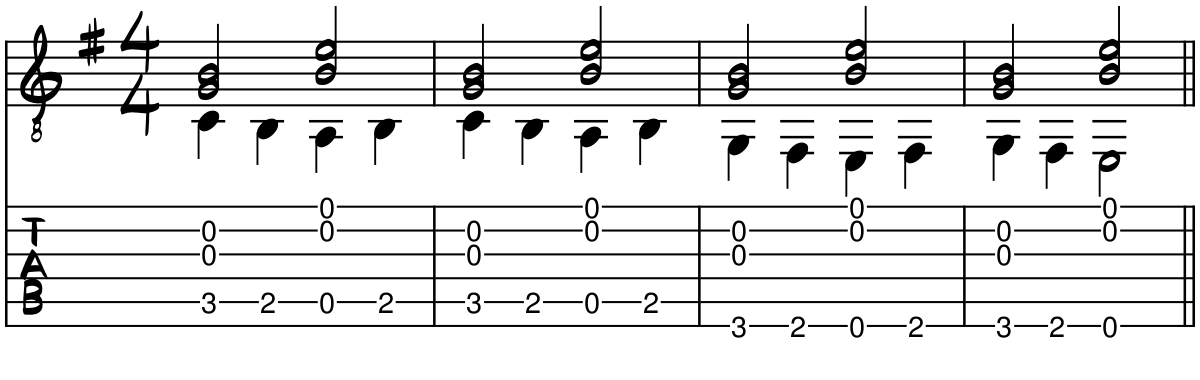 Tablature for the fingerstyle exercise Walking Bass Bingo